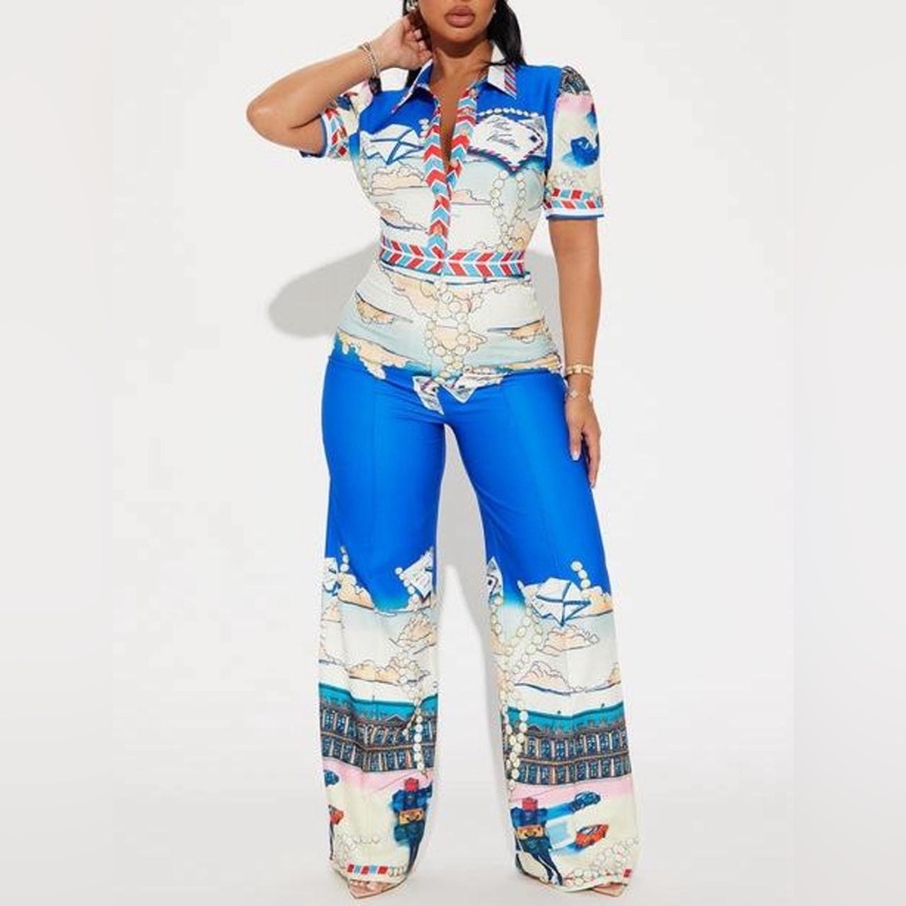 Fashion Nova Luxury Vacation Casa Patterned Jumpsuit